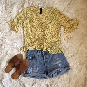 Yellow floral ruched top